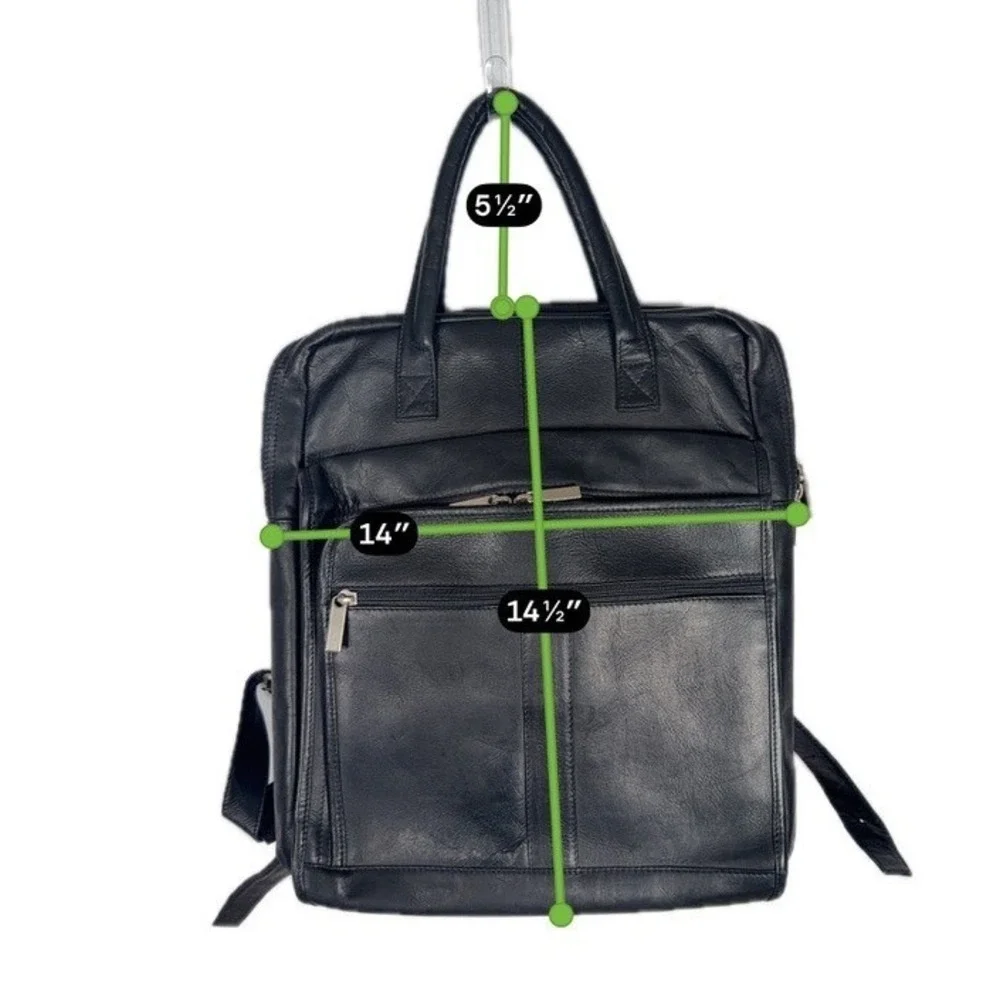 Unbranded Black Genuine Leather Laptop Backpack Briefcase Convertible Travel Bag